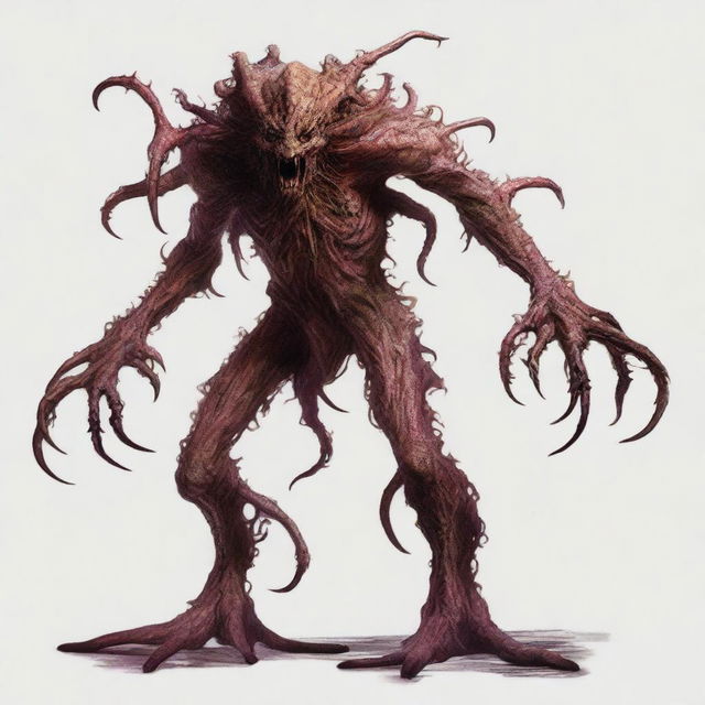 A terrifying and monstrous D&D creature resembling the Demogorgon, with fleshy, horrifying features