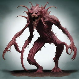 A terrifying and monstrous D&D creature resembling the Demogorgon, with fleshy, horrifying features