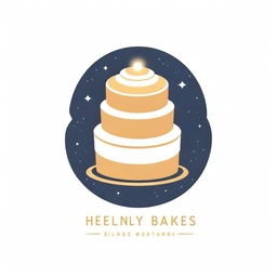 A business logo named 'Heavenly Layers Bakes', featuring stylized, golden, tiered cakes surrounded by a halo of shimmering sparkles