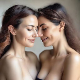 Two women embracing each other with a focus on their emotional connection and tenderness