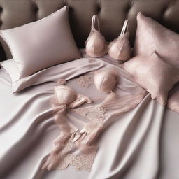 Create a realistic image of lingerie laid out on a bed