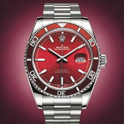 Create a luxury watch design inspired by Rolex, featuring a red color scheme