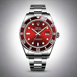 Create a luxury watch design inspired by Rolex, featuring a red color scheme