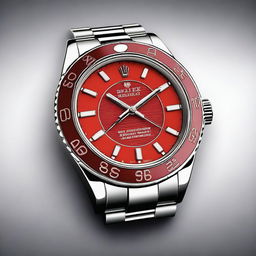 Create a luxury watch design inspired by Rolex, featuring a red color scheme