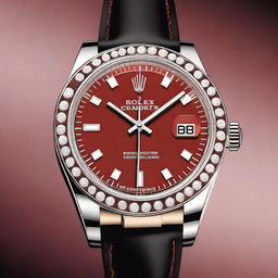 Create a luxury watch design inspired by Rolex, featuring a red color scheme