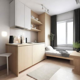 A cozy studio apartment measuring 3 by 9 meters