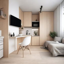 A cozy studio apartment measuring 3 by 9 meters