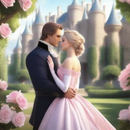 A beautiful princess and her loyal bodyguard sharing a tender moment in a romantic setting