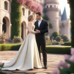 A beautiful princess and her loyal bodyguard sharing a tender moment in a romantic setting