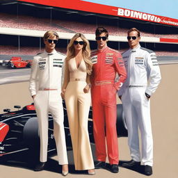 A book cover featuring two couples from the world of Formula 1