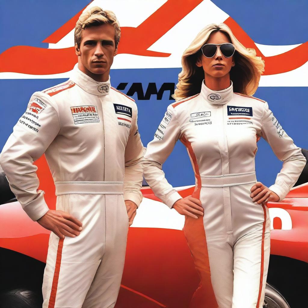 A book cover featuring two women and two men dressed in Formula 1 racing suits