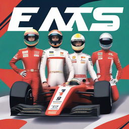 A book cover featuring two women and two men dressed in Formula 1 racing suits and helmets