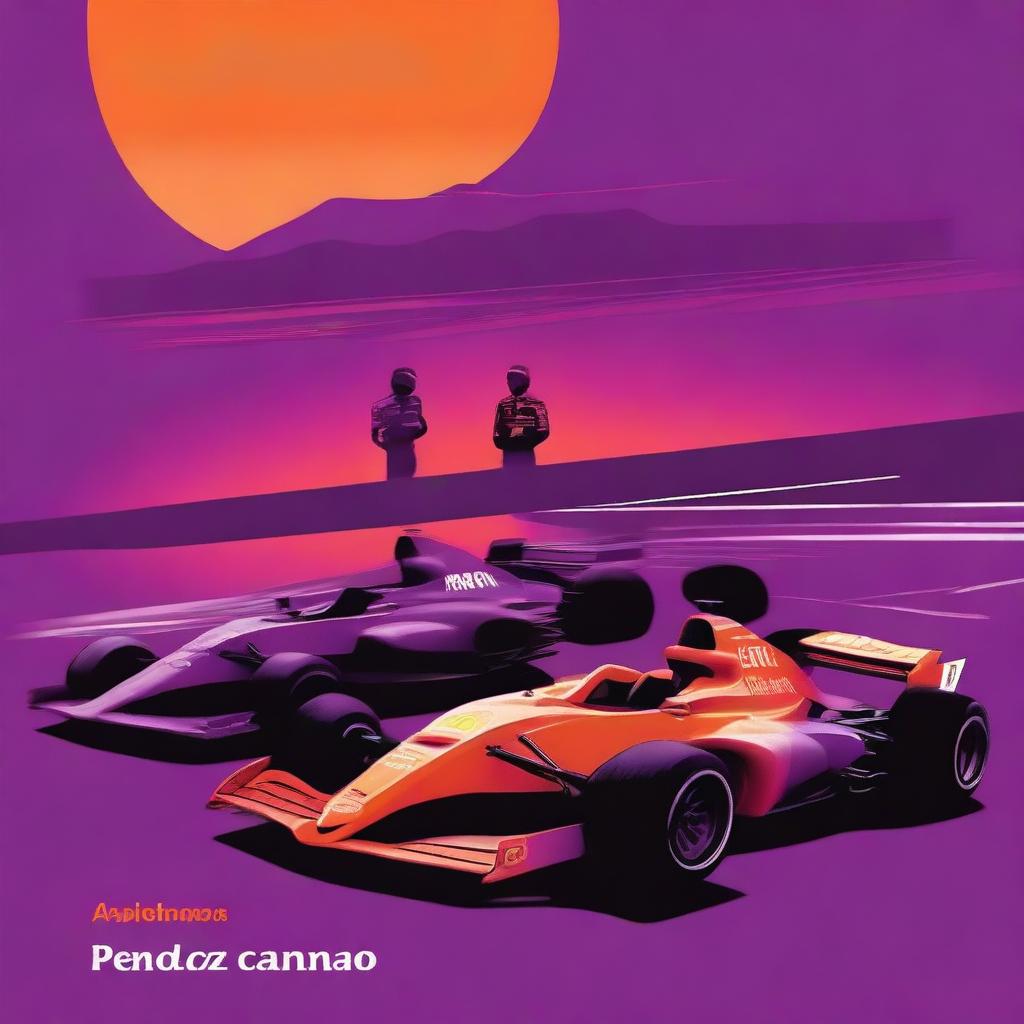 A book cover featuring a Formula 1 circuit at sunset, with the lights of the cars shining as they race