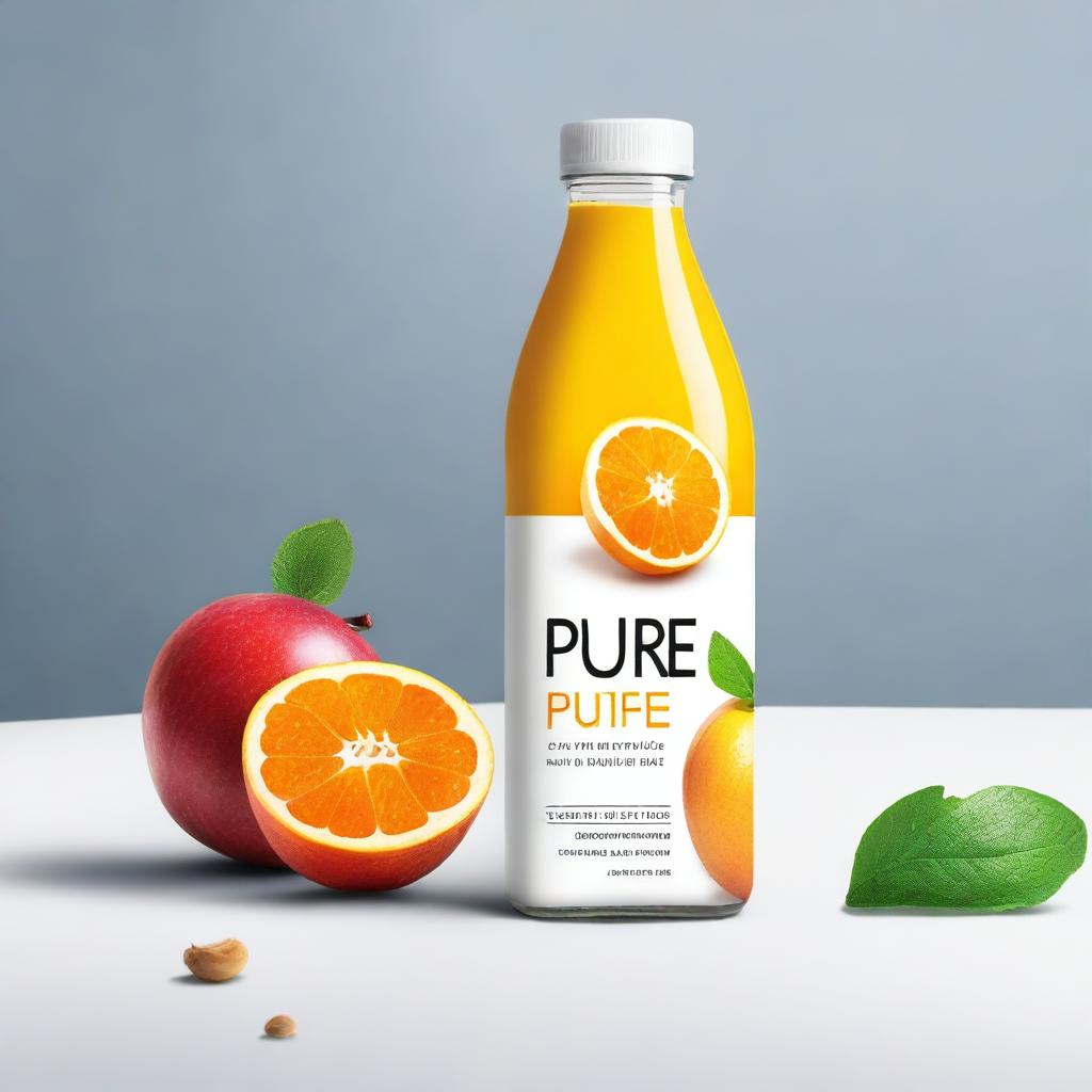 Generate a book cover for 'Pure Profit: Building a Thriving Fruit Juice Business' featuring a minimalistic design with a focus on a sleek juice bottle