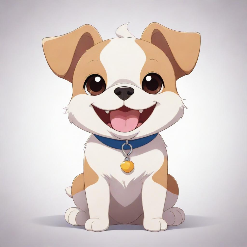 An adorable anime style dog with expressive eyes and a joyful smile.