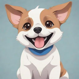 An adorable anime style dog with expressive eyes and a joyful smile.