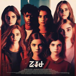 A suspense murder thriller movie poster featuring seven Gen Z characters