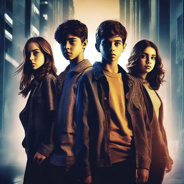 A suspense murder thriller movie poster featuring seven Gen Z characters, consisting of three boys and four girls, captured in mid shots