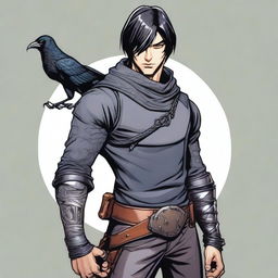 A human burglar from Dungeons & Dragons, with black eyes and short, neatly arranged black hair