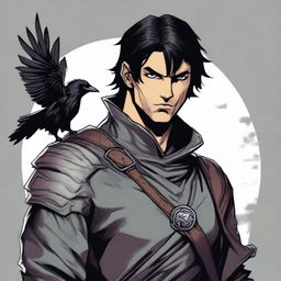 A human rogue from Dungeons & Dragons, with black eyes and short black hair