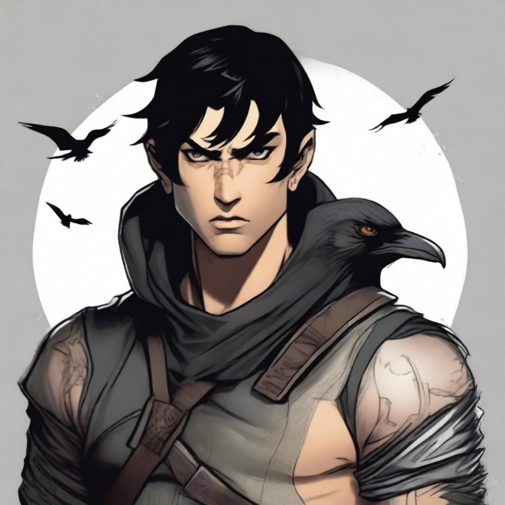 A realistic depiction of a human rogue from Dungeons & Dragons, featuring black eyes and short, black hair