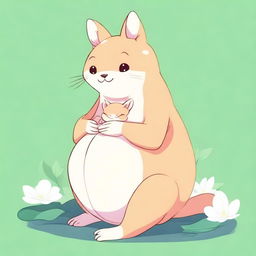 An anime-style anthropomorphic animal character who is visibly pregnant, depicted in a tasteful and respectful manner