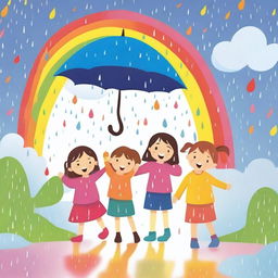 A colorful and cheerful thumbnail image illustrating the phrase 'Rain, rain, go away'