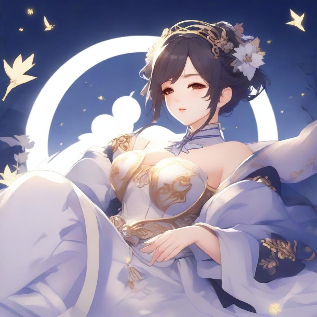 Create an alluring female character inspired by Genshin Impact, depicted in a peaceful sleeping pose