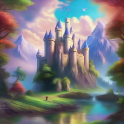 A breathtaking fantasy landscape featuring majestic castles, mythical creatures, and enchanted forests