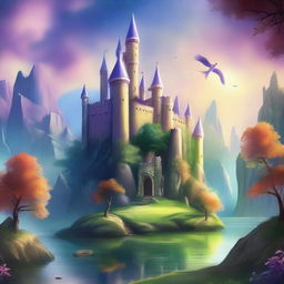 A breathtaking fantasy landscape featuring majestic castles, mythical creatures, and enchanted forests