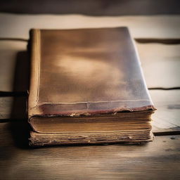 An old, weathered book with a leather-bound cover, worn edges, and yellowed pages