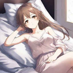 Create an alluring anime girl depicted in a peaceful sleeping pose