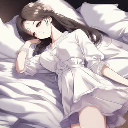 Create an alluring anime girl depicted in a peaceful sleeping pose