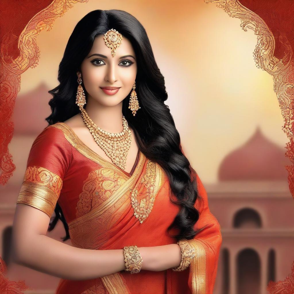 A beautiful Indian woman wearing traditional attire, such as a saree, adorned with elegant jewelry