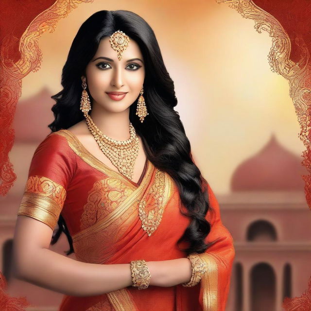 A beautiful Indian woman wearing traditional attire, such as a saree, adorned with elegant jewelry