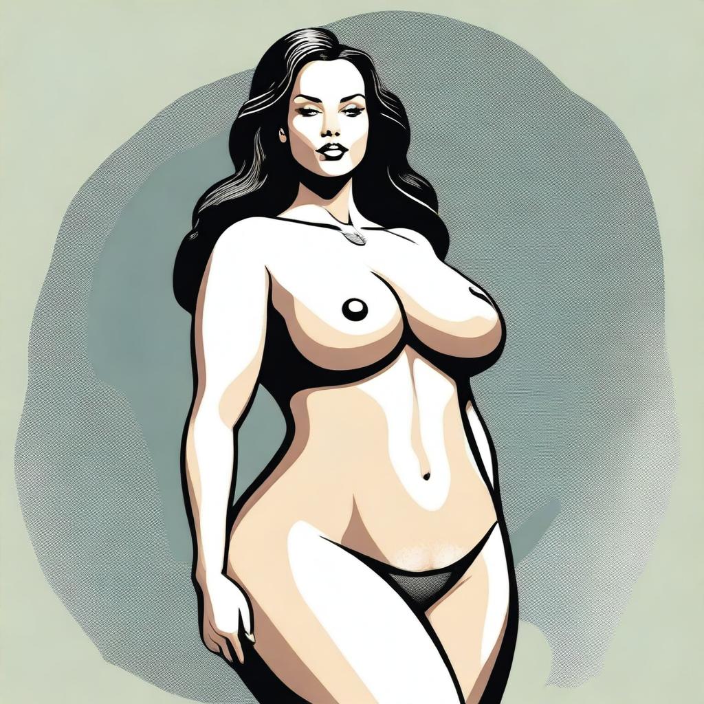 A tasteful and artistic depiction of a confident woman with a curvy figure, emphasizing her beauty and strength