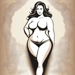 A tasteful and artistic depiction of a confident woman with a curvy figure, emphasizing her beauty and strength