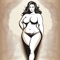 A tasteful and artistic depiction of a confident woman with a curvy figure, emphasizing her beauty and strength