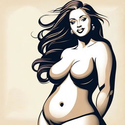 A tasteful and artistic depiction of a confident woman with a curvy figure, emphasizing her beauty and strength