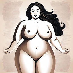 A tasteful and artistic representation of a confident woman with a curvaceous figure, celebrating body positivity and diversity