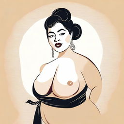 A tasteful and artistic representation of a confident woman with a curvaceous figure, celebrating body positivity and diversity