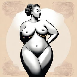 A tasteful and artistic representation of a confident woman with a curvaceous figure, celebrating body positivity and diversity