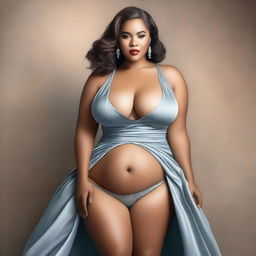 A realistic and artistic portrayal of a confident woman with a curvaceous figure, emphasizing her natural beauty and body positivity