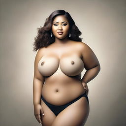 A realistic and artistic portrayal of a confident woman with a curvaceous figure, emphasizing her natural beauty and body positivity