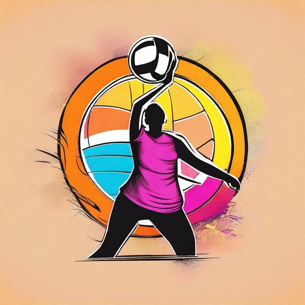 Design a t-shirt featuring a vibrant and dynamic volleyball theme