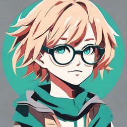 A girl with dark strawberry short blonde hair, teal eyes, and grey circle glasses