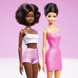 Create an image of a very natural Barbie doll with black skin, short hair, and no makeup