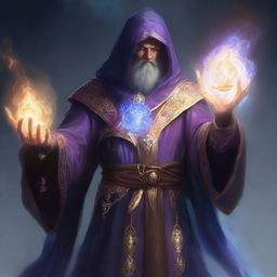 An archmage from the Arcane Brotherhood, depicted with an aura of immense magical power