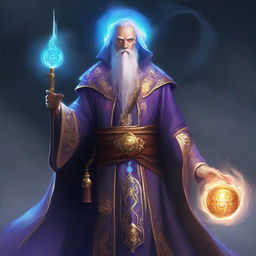 An archmage from the Arcane Brotherhood, depicted with an aura of immense magical power