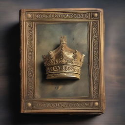 An ancient, weathered book with a golden crown resting on top of it